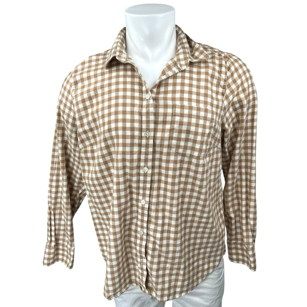 J.Crew Men's Brown White Plaid Check Long Sleeve Button Down Shirt Top Size XL